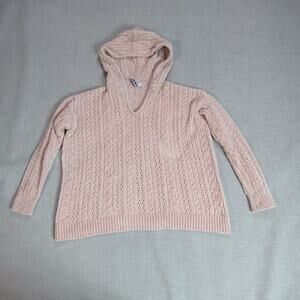 Rue and Willow Anthropologie Sweater Womens M Pink Cable Knit Hoodie Boho Hobo